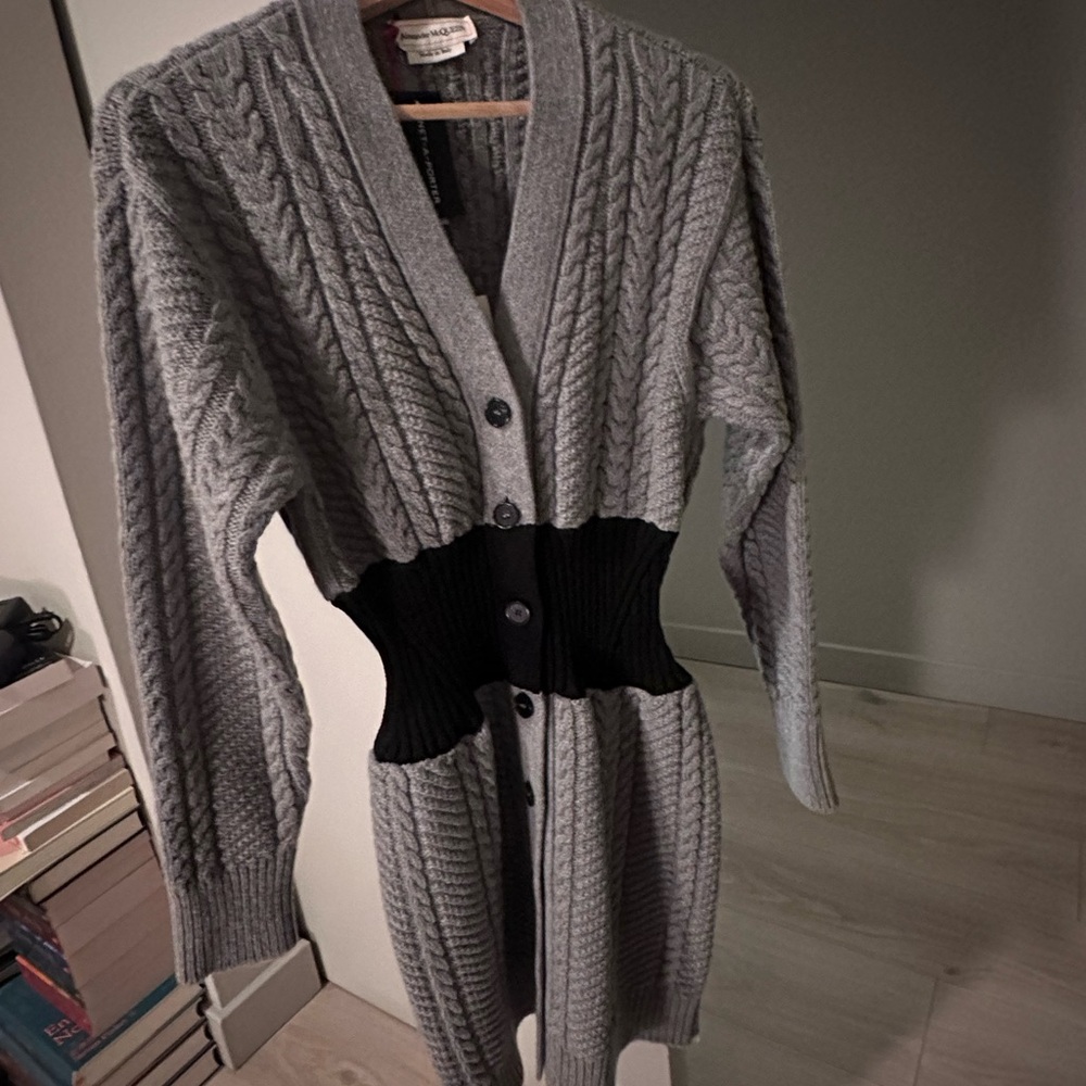 Alexander McQueen Gray and Black Cable Knit Cardigan